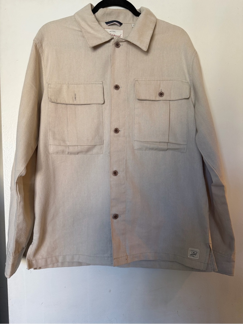 Weatherproof Vintage Herringbone Shacket Mens Medium Beige Button up